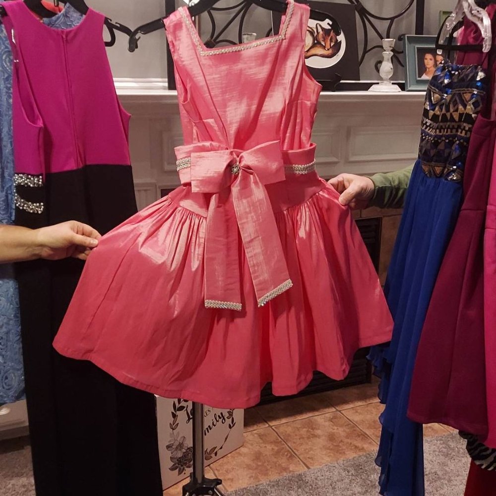 Pink Formal Dress with Belted Bow